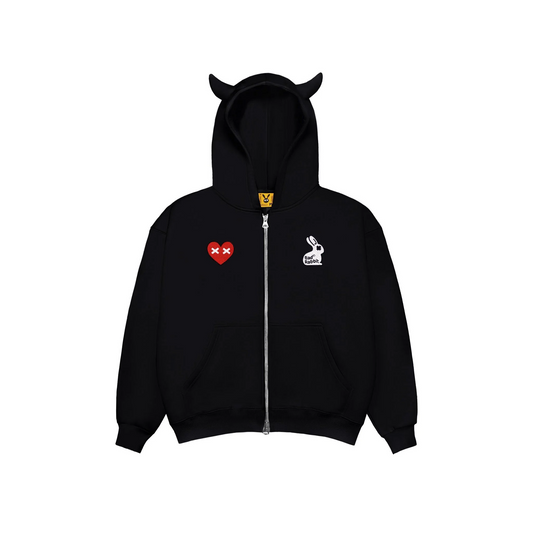 DEVIL RABBIT ZIP HOODIE- BLACK